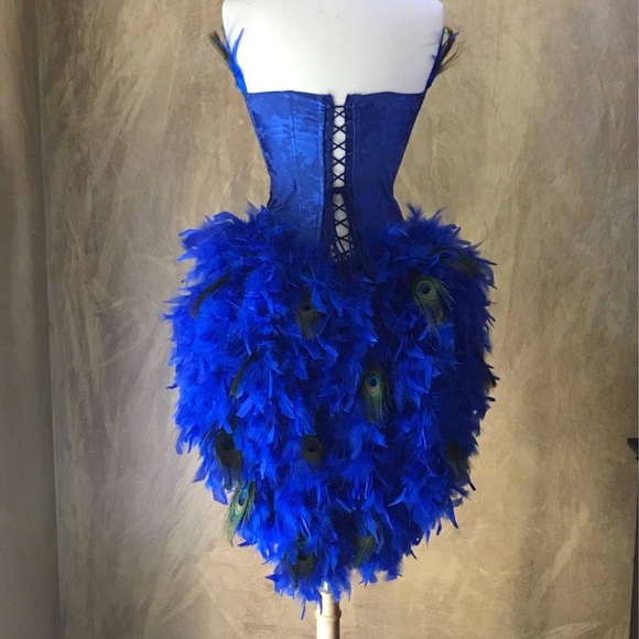 Royal Blue Peacock Feather Costume w/Feather Train - Picture 3 of 14